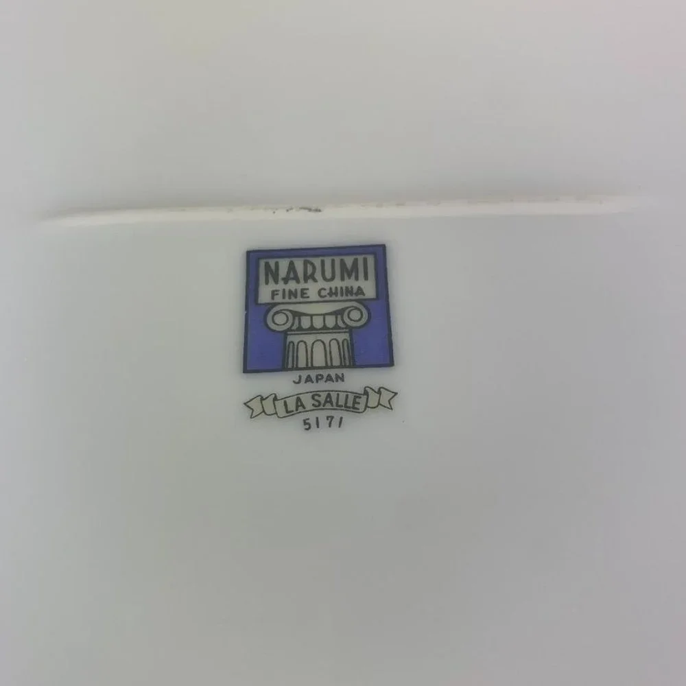 Narumi Fine China‎ La Salle Oval Platter Handles Silver Accents Midcentury Japan